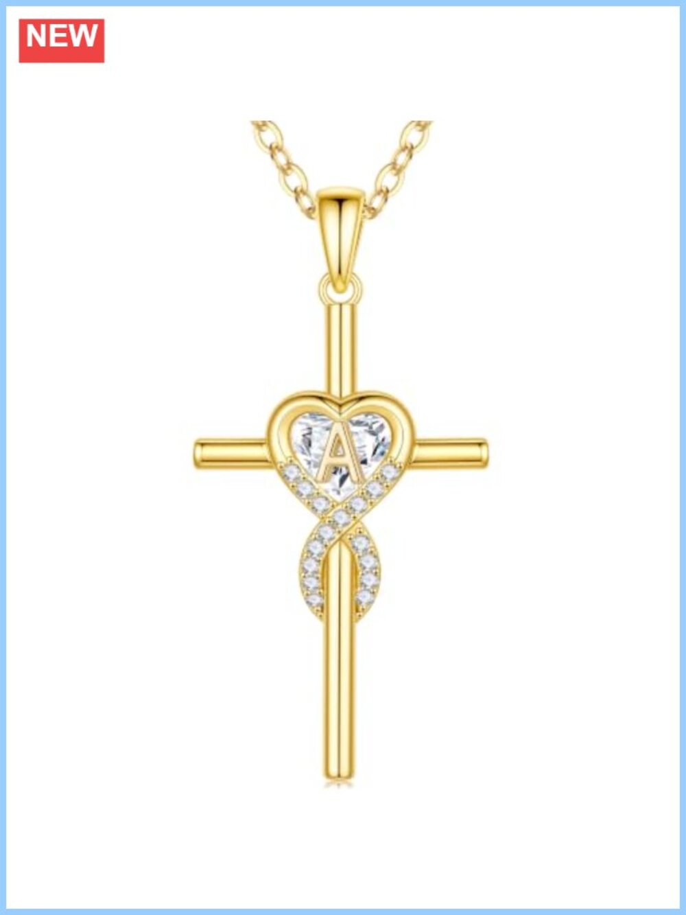 14k Gold Plated Cubic Zirconia Initial Cross Pendant Necklace for Women